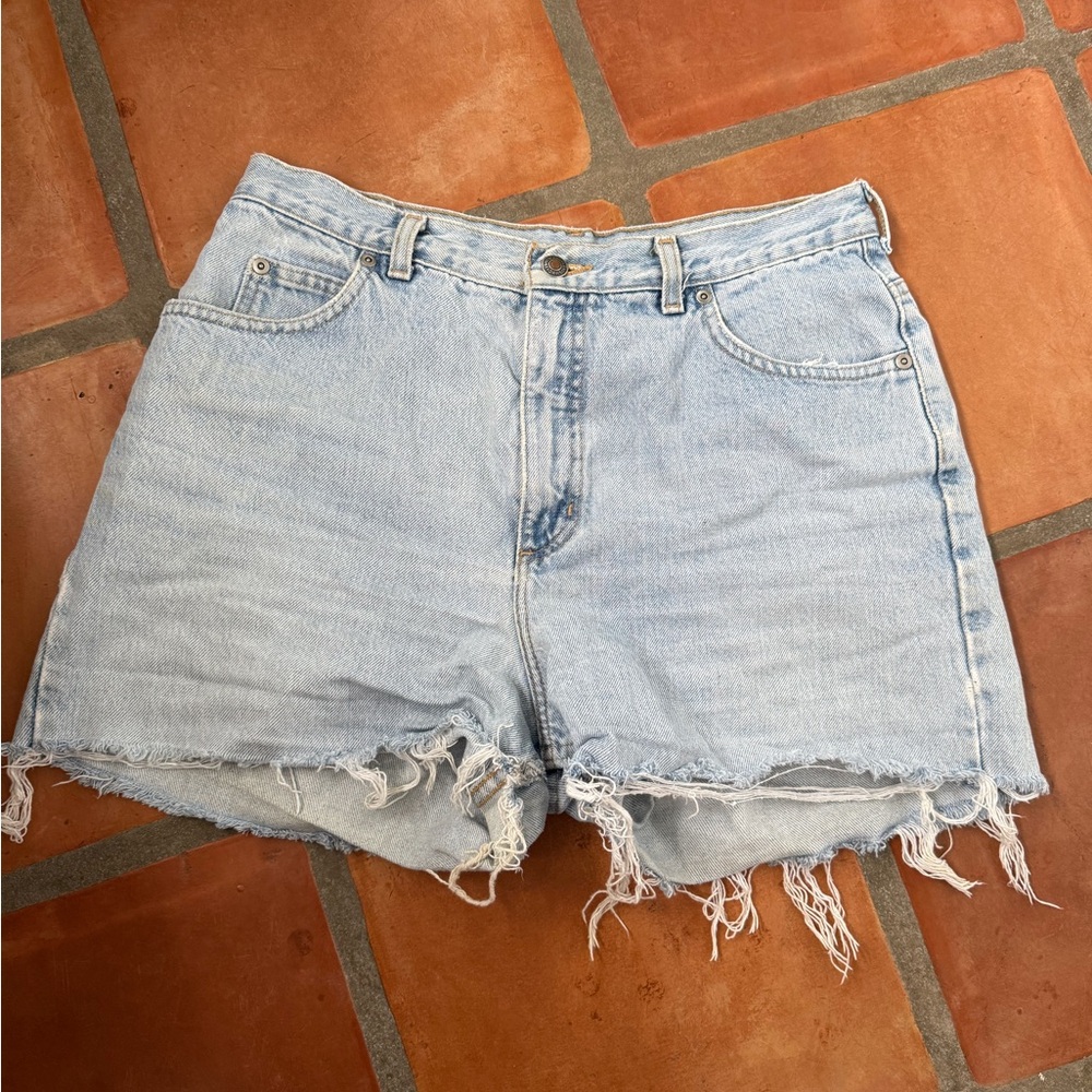 Denim High-Waisted Frayed Hem Shorts